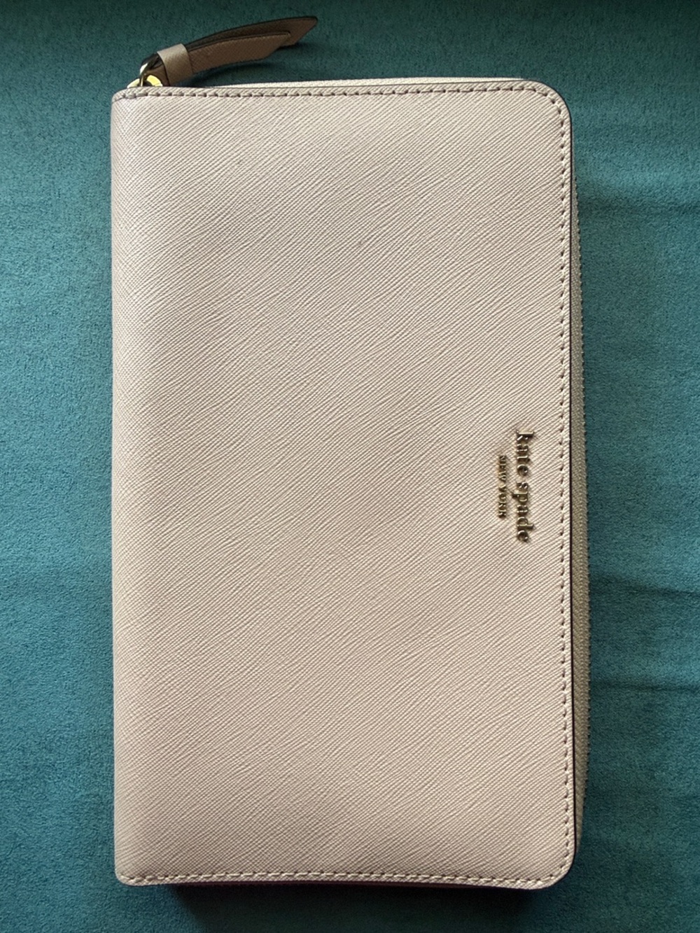 kate spade Blush Zip-Around Saffiano Wallet with Gold Logo